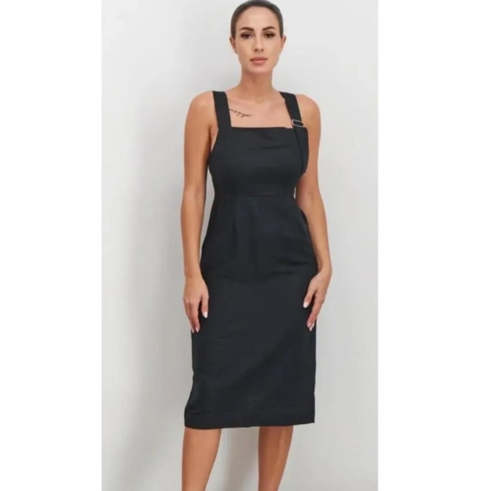 Avec‎ Les Filles Black Linen Cotton Dress Size 0 CLA70007 Chic Modern Minimalist